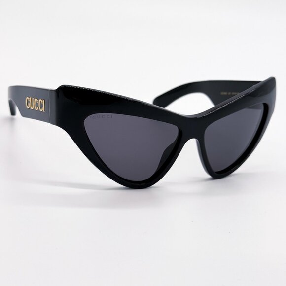 NEW GUCCI GG1294S 001 WOMEN SHINY BLACK GREY CAT EYE SUNGLASSES GUCCI - Picture 6 of 13